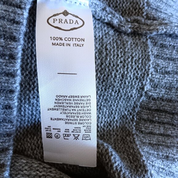 PRADA Gray Grey Knit Long Sleeve Pull Over Sweater With White Stripes Size M NEW - Picture 5 of 5